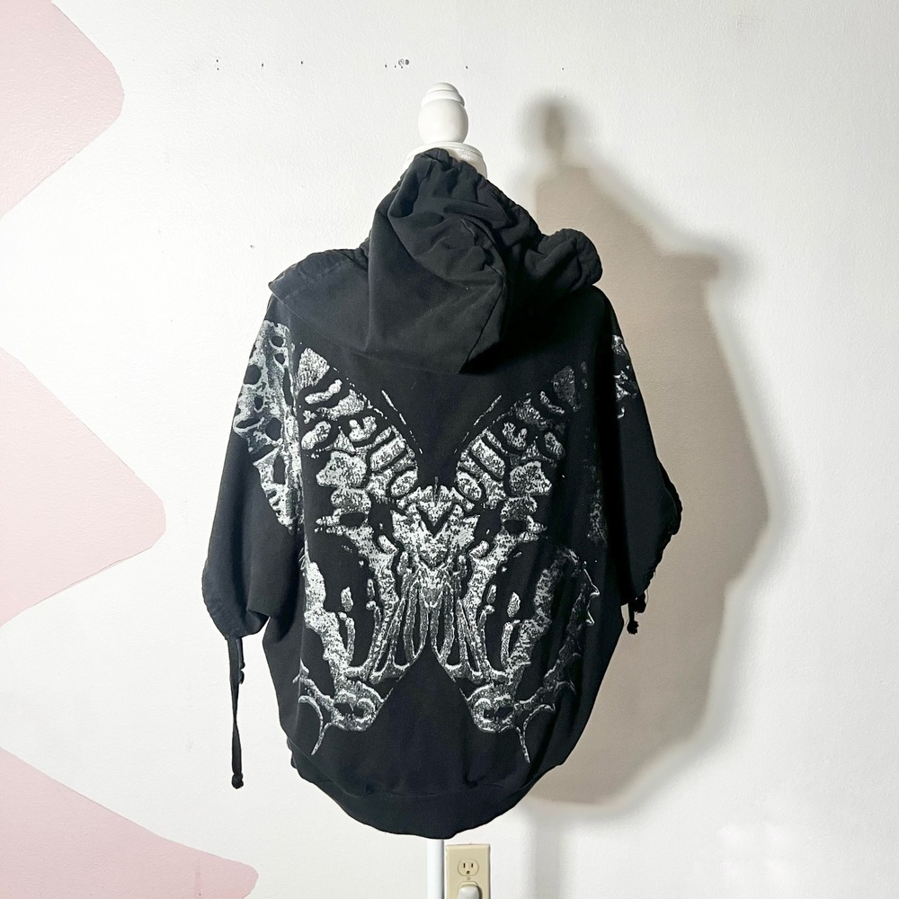 Vtg y2k Skull Butterfly Top Medium Black Hoodie Fairy Grunge Goth